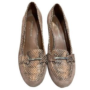 Donald J Pliner Tan Suede Wedge Shoes Womens Size 8.5N Snakeskin Leather